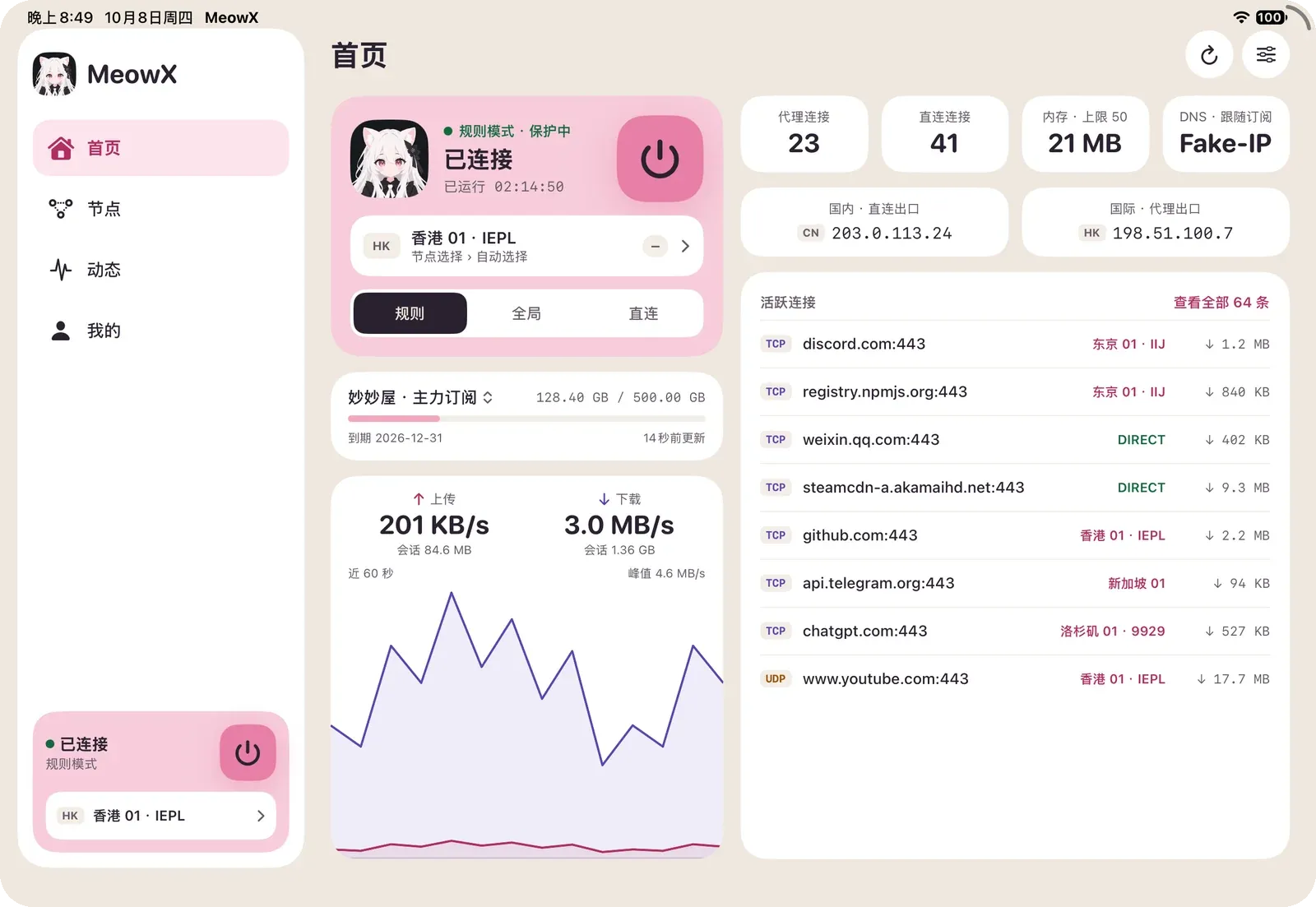 MeowX iPad 横屏首页截图